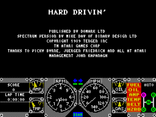 Hard Drivin' title screen for ZX Spectrum